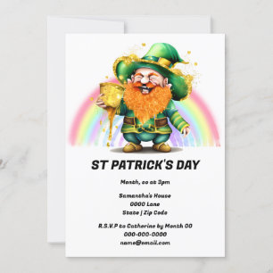 Invitation Leprechaun pot d'or arc-en-ciel irlandais heureux