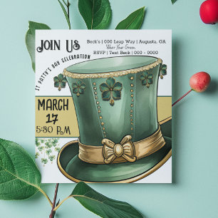 Invitation Leprechaun vert et or Top Hat Jour de la St Patric