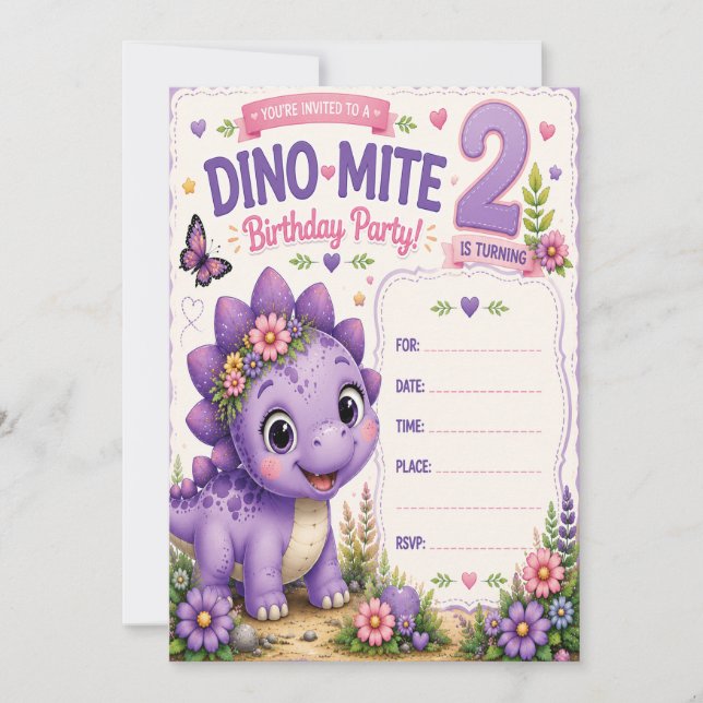 Invitation Les 2 ans de Pebbles Dino-Mite (Devant)