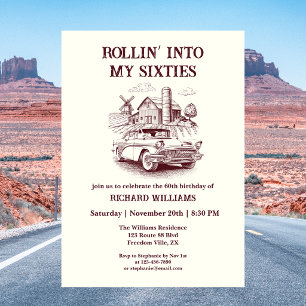 Invitation Les 60 ans d'un homme : un cabriolet dans une gran