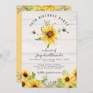 Invitation Les abeilles dans le tournesol Floral Bois rustiqu