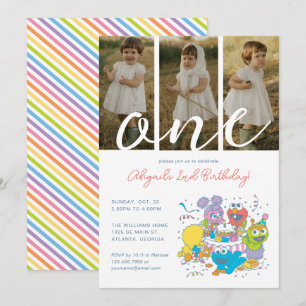 Invitation Les amis de Rue Sésame pastel   1er anniversaire