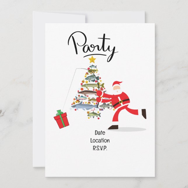 Invitation Les amoureux de la pêche Noël avec le Père Noël (Devant)