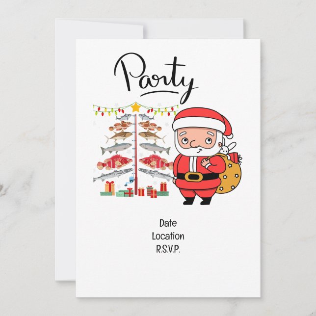 Invitation Les amoureux de la pêche Noël avec le Père Noël (Devant)