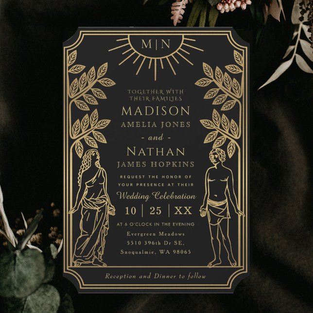 Invitation Les amoureux Mystical Black Gold Tarot Card Mariag (Créateur téléchargé)