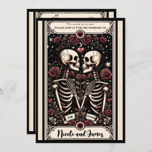 Invitation LES AMOUREUX Tarot Skeleton Aimer Red Roses Mariag
