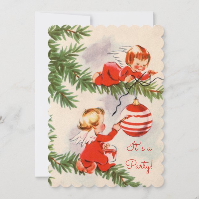 Invitation Les anges décorant l'arbre de Noël (Devant)