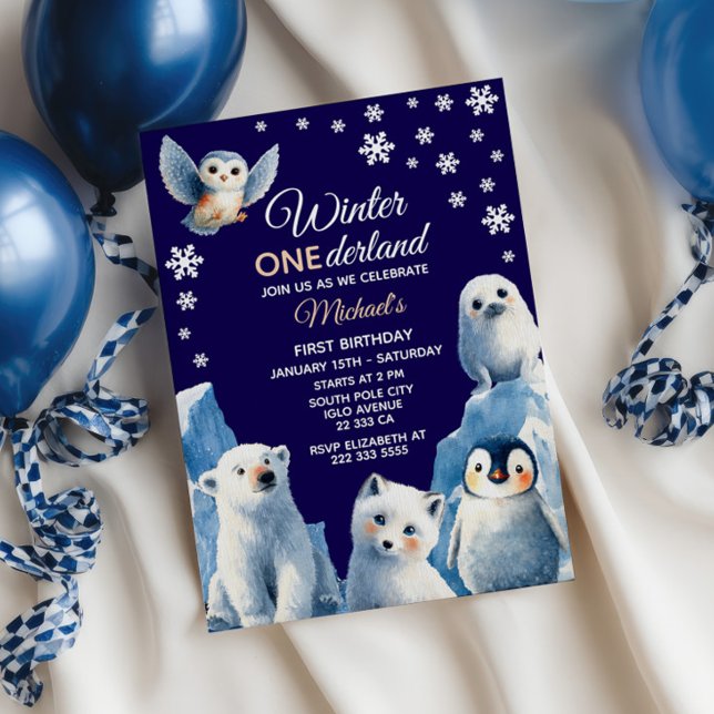 Invitation Les animaux arctiques mignons Premier anniversaire (Créateur téléchargé)