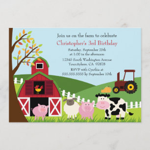 Invitation Les animaux de ferme adorables à l'occasion d'une