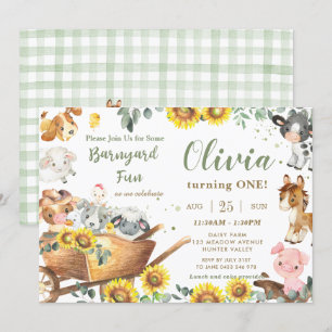 Invitation Les animaux de ferme de Sunflower Green Birthday