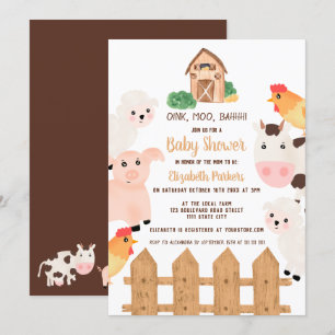 Invitation Les animaux de ferme mignons baby shower neutre à 