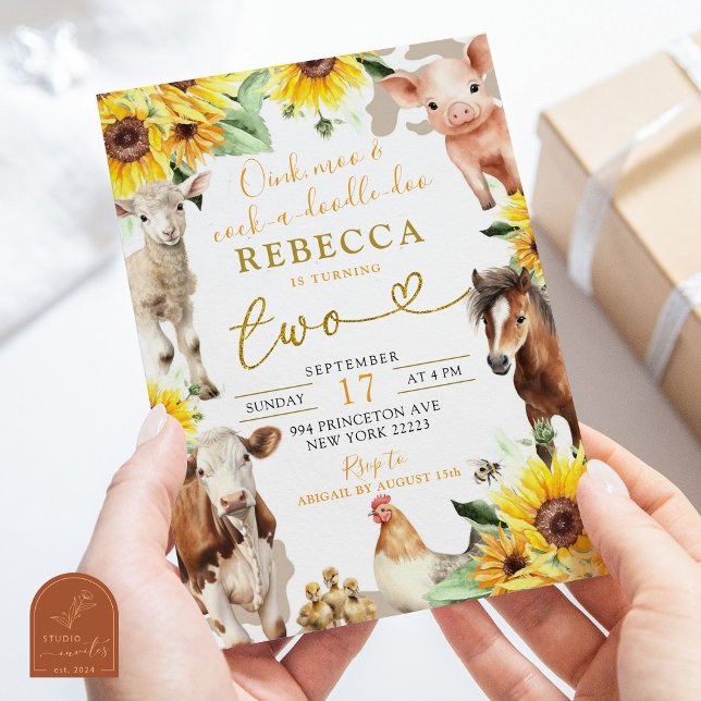 Invitation Les animaux de la ferme de tournesol L'été Anniver (Créateur téléchargé)