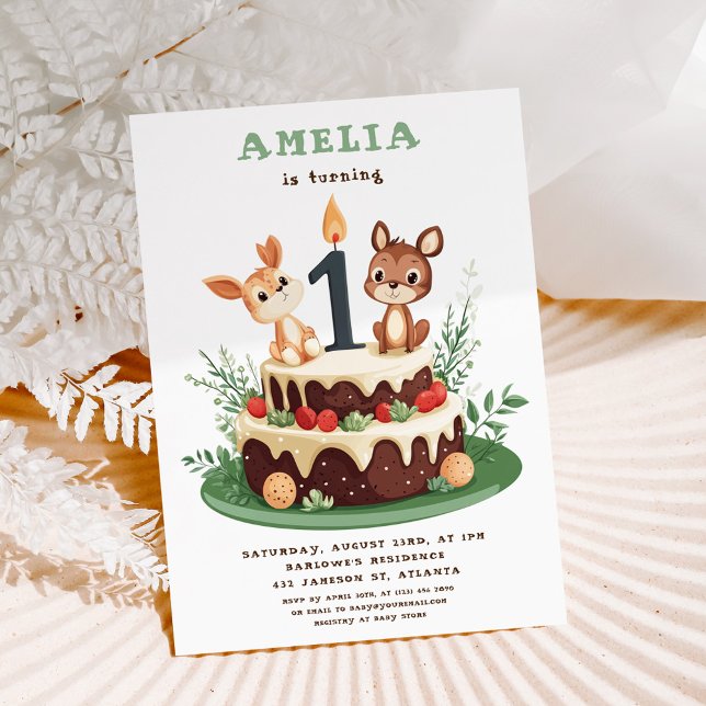 Invitation Les animaux de la forêt boisée Premier anniversair (Woodland Forest Animals Child's First Birthday Invitation)