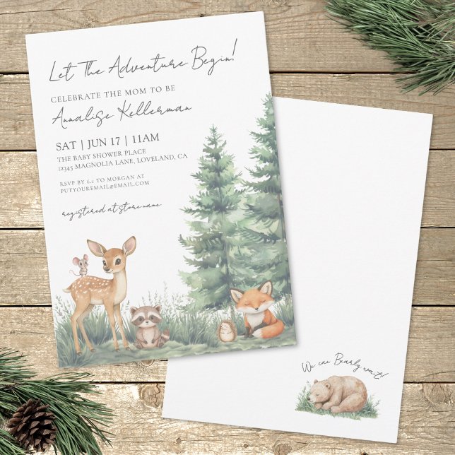 Invitation Les Animaux de la Forêt de Bois pour une Fête de B (Woodland Forest Animals Adventure Baby Shower Invitation)