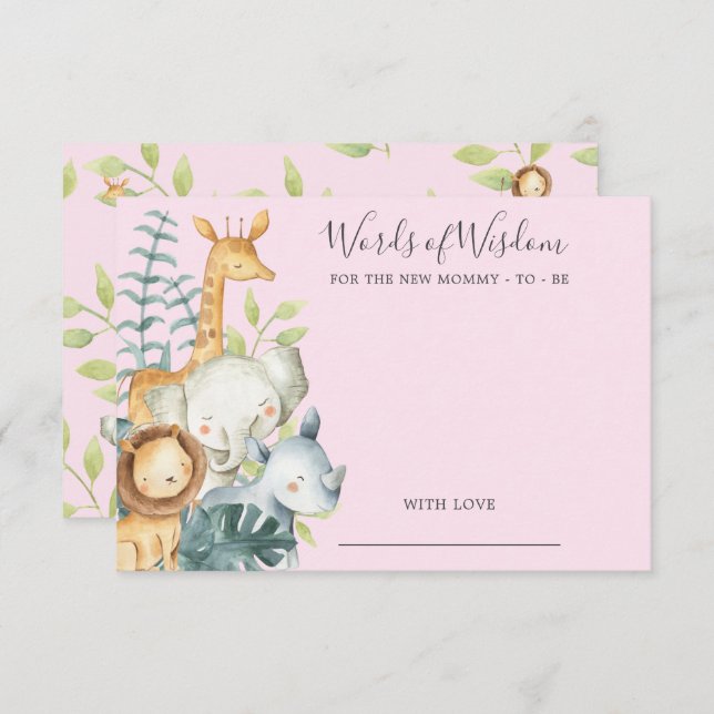 Invitation Les animaux de la jungle Baby shower Mots de sages (Devant / Derrière)