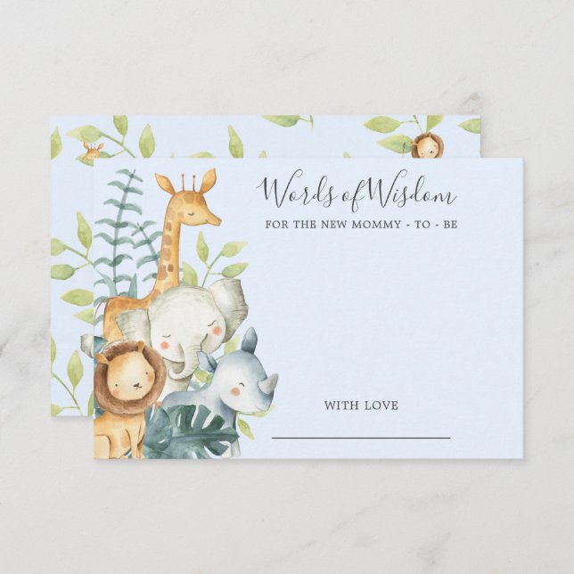 Invitation Les animaux de la jungle Baby shower Mots de sages (Devant / Derrière)