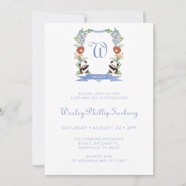 Invitation Les Animaux De La Jungle Crest Boy Sip Et Voir Inv (Devant)