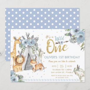 Invitation Les animaux de la jungle Le bleu sauvage tribal Un