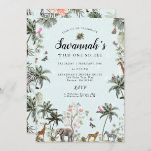 Invitation Les animaux de la jungle tropicale Girl Wild One