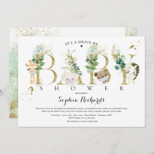 Invitation Les Animaux De Safari Conduisent Par L'Or Baby sho