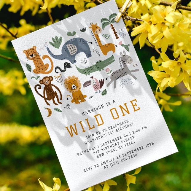 Invitation Les Animaux de Safari Wild One pour le 1er Anniver (Créateur téléchargé)