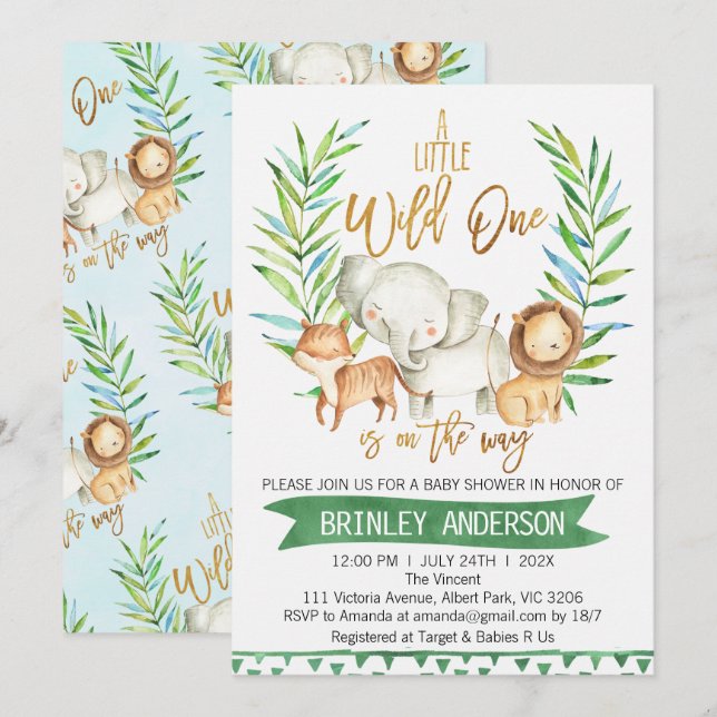 Invitation Les animaux de Safari Wild Un Baby shower Invitati (Devant / Derrière)