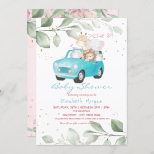 Invitation Les Animaux De Voiture Dots Floral Drive Par Baby