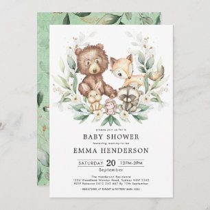 Invitation Les animaux des bois Le Baby shower verdoyant et n