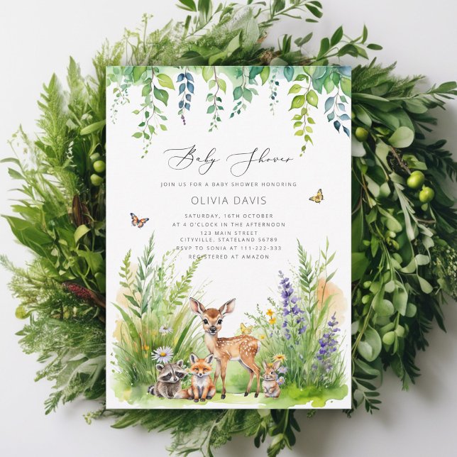 Invitation Les animaux des bois sauvages d'un Baby shower (Créateur téléchargé)