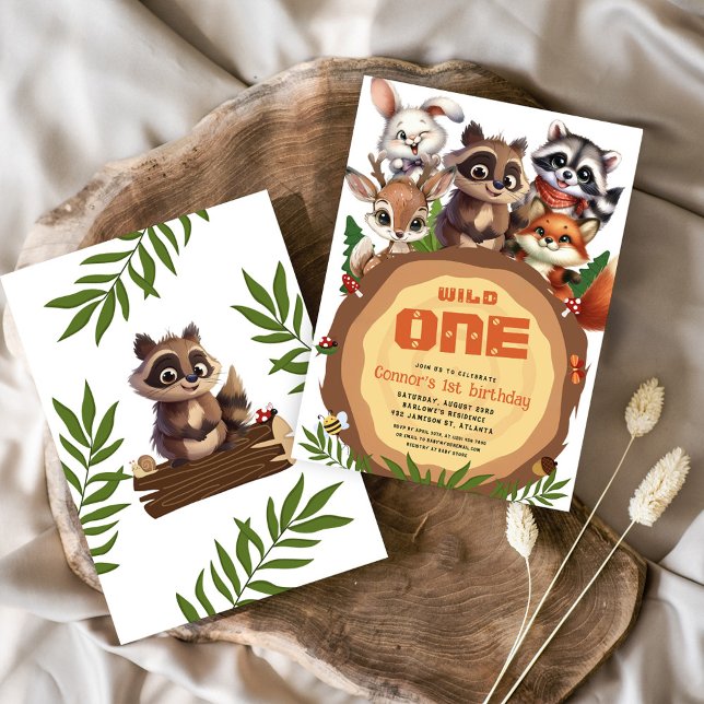 Invitation Les animaux des bois sauvages un Anniversaire de e (Woodland Animals Wild One Kids Birthday Invitation)