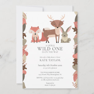 Invitation Les animaux des bois sauvages un Baby shower neutr