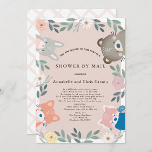 Invitation Les animaux des forêts Baby shower floral rose par