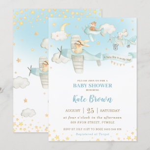 Invitation Les animaux mignons Avions Stars Sky Baby shower G