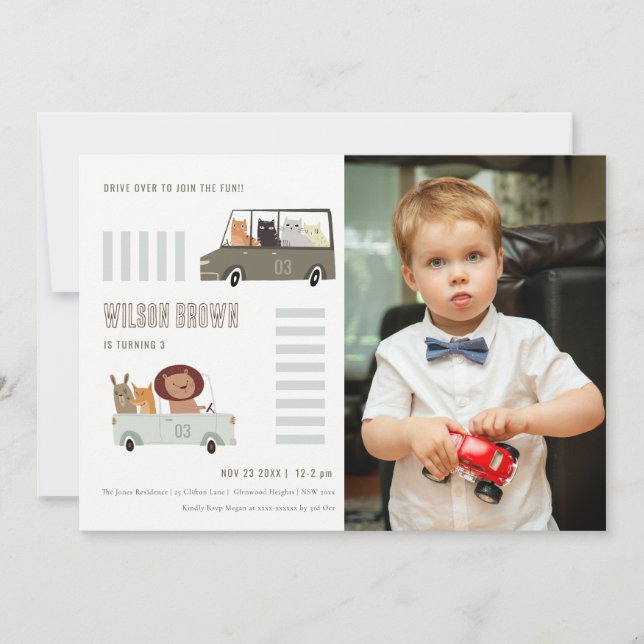 Invitation Les animaux mignons dans les routes de la voiture  (Devant)