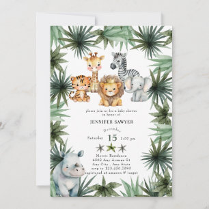 Invitation Les animaux Safari   Prince   Baby shower aquarell