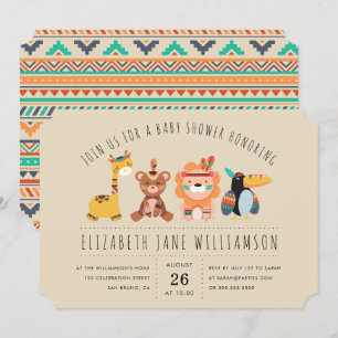Invitation Les animaux Safari tribaux   Soirée Baby shower