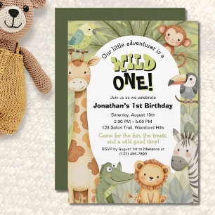 Invitation Les animaux sauvages d'une jungle premier annivers