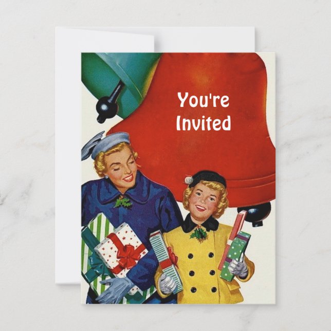 Invitation Les années 1950 Maman et Fille Noël Shopping (Devant)