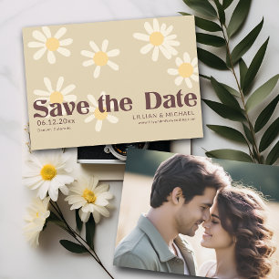 Invitation les années 70 Boho Vintage Daisy Photo Wedding Enr