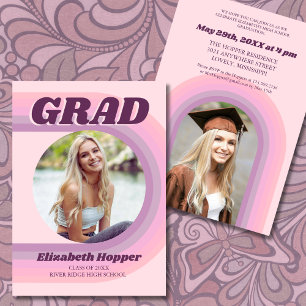 Invitation les années 70 Retro Super Pink Arch Funky Photo Gr