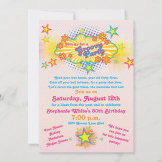 Invitation les années 70 Thème Fleur Super Power 50e fête d'a