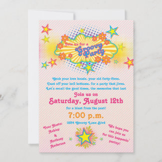 Invitation les années 70 Thème Super Flower Power Party Invit