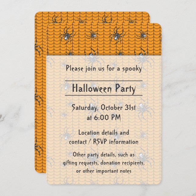 Invitation Les araignées sur l'invitation de la fête de parad (Devant / Derrière)