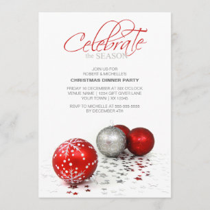 Invitation Les babioles rouges de fête célèbrent la saison