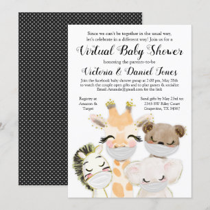 Invitation Les Bébés Animaux Mask Drive Par Baby shower