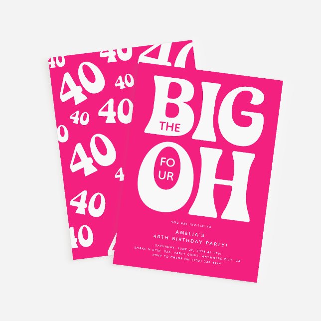 Invitation Les Big Four OH ! 40e anniversaire rose (Créateur téléchargé)