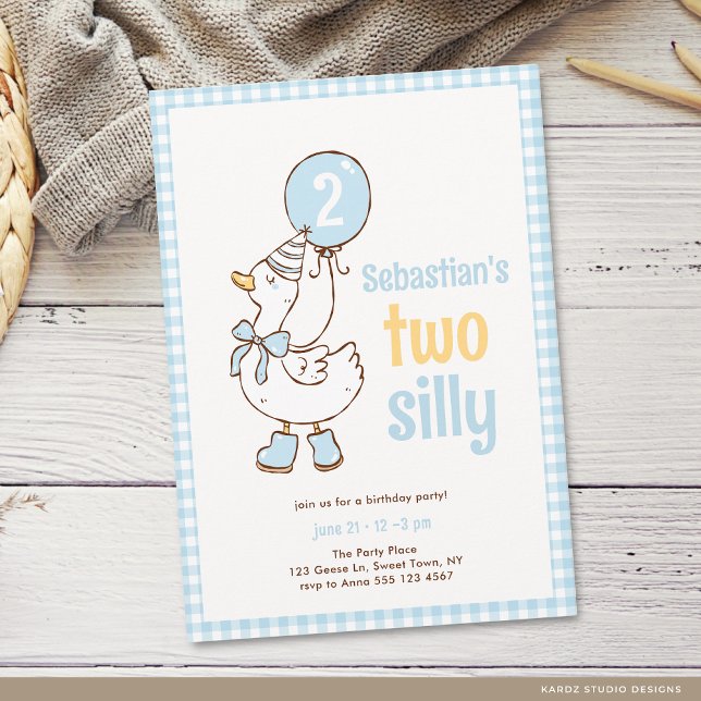 Invitation Les Blue Boys et le Canard Fou pour un 2ème Annive (The front of the invitation is shown in a 5x7-inch size. Choose size, paper, and corner sty)