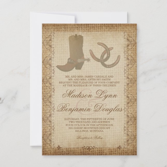 Invitation Les bottes font chanter les charmes des mariages o (Devant)