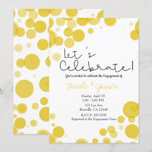 Invitation Les bulles de points de Polka blanc jaune moderne