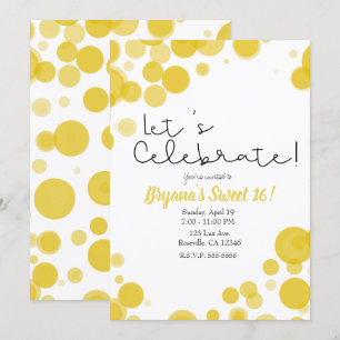 Invitation Les bulles Jaunes Polka Dot, célébrons la fête